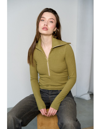 Лонгслив на молнии зеленый