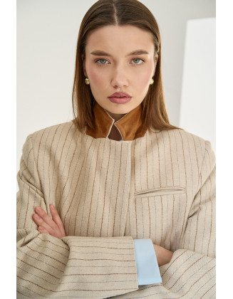 Жакет Base в полоску бежевый