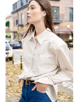 Рубашка с плечом сливочная в полоску