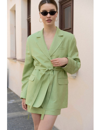 Юбка мини изо льна фисташковая