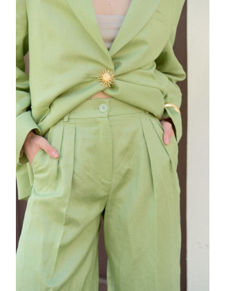 Брюки льняные фисташковые