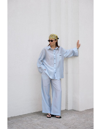 Брюки в полоску летние голубые