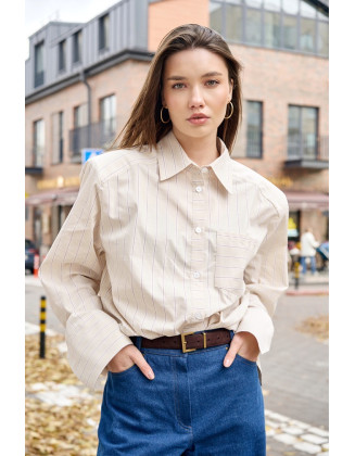 Рубашка с плечом сливочная в полоску