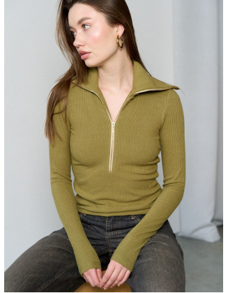 Лонгслив на молнии зеленый