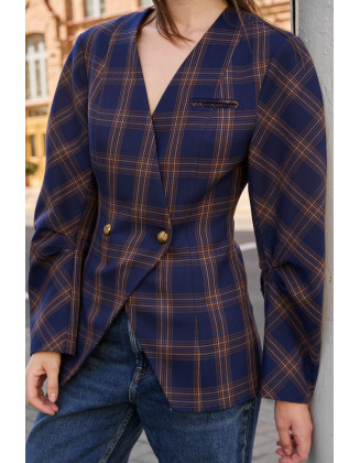 Жакет Oui Jacket синий в клетку