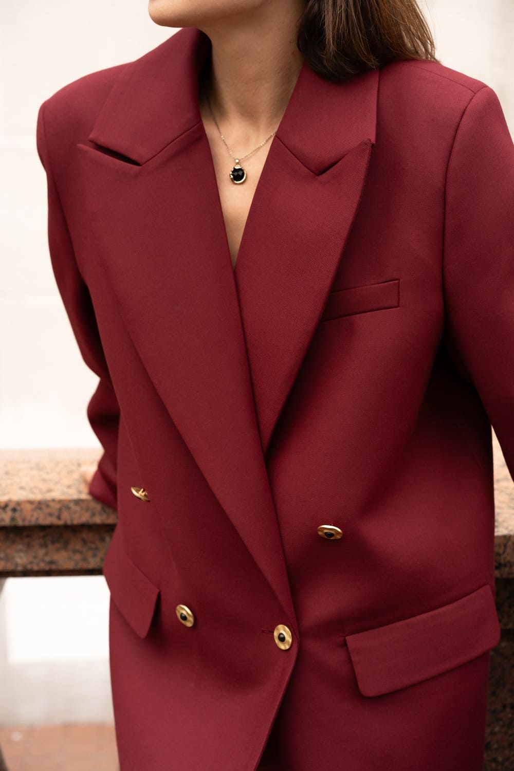 Жакет двубортный бордо