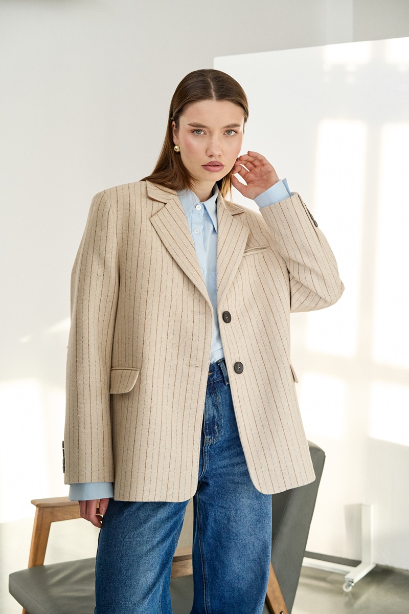 Жакет Base в полоску бежевый