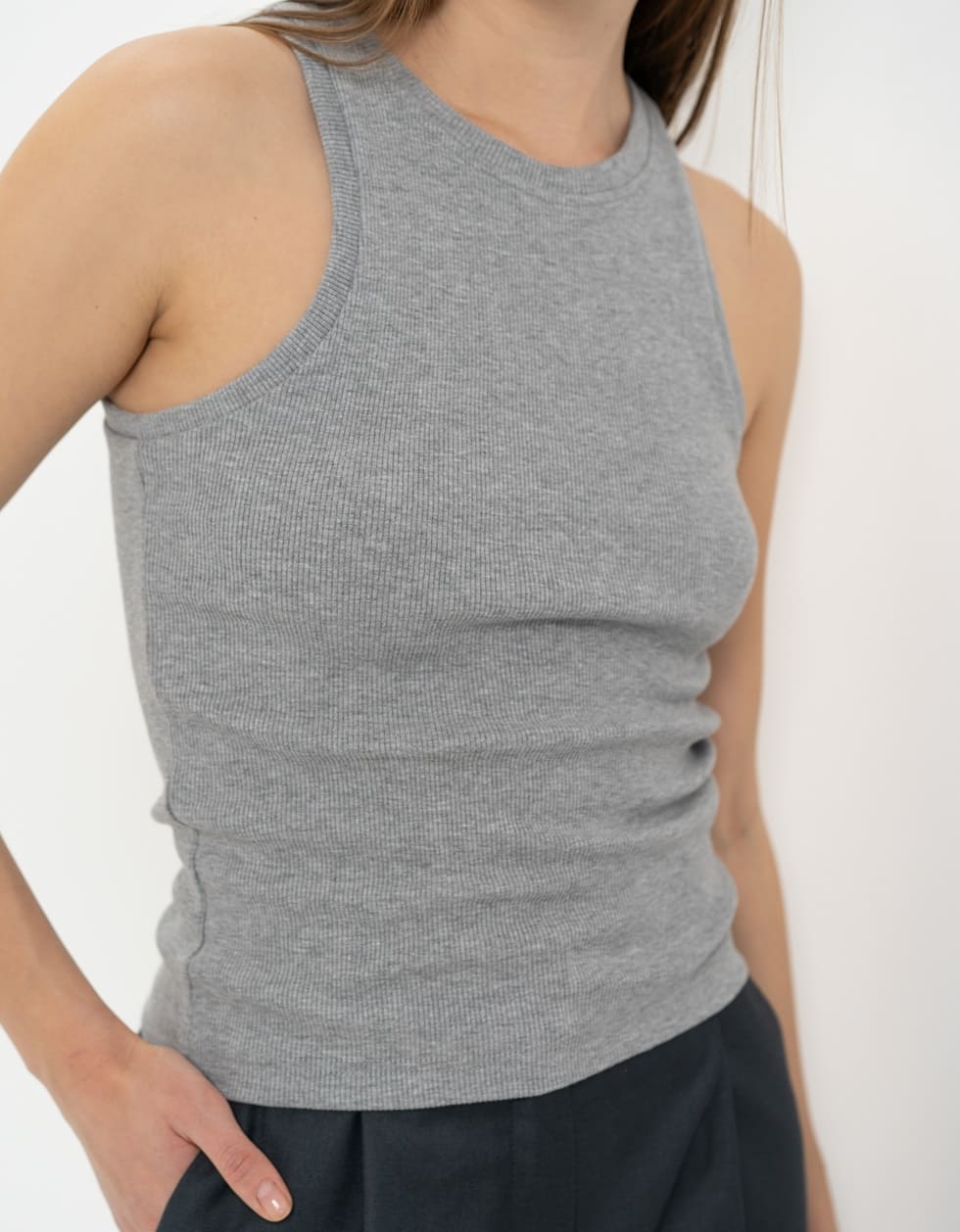 Топ в рубчик серый меланж