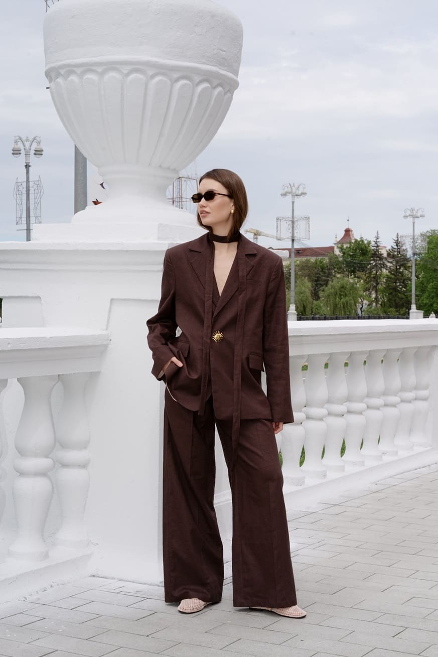 Брюки льняные шоколадные