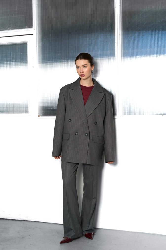 Жакет Grey Stripe двубортный светло-серый