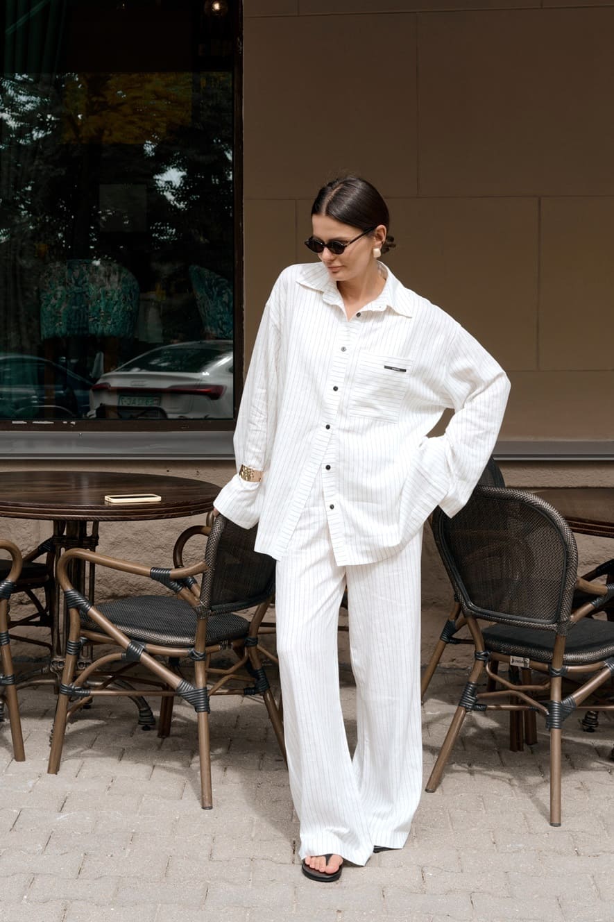 Брюки в полоску летние молочные