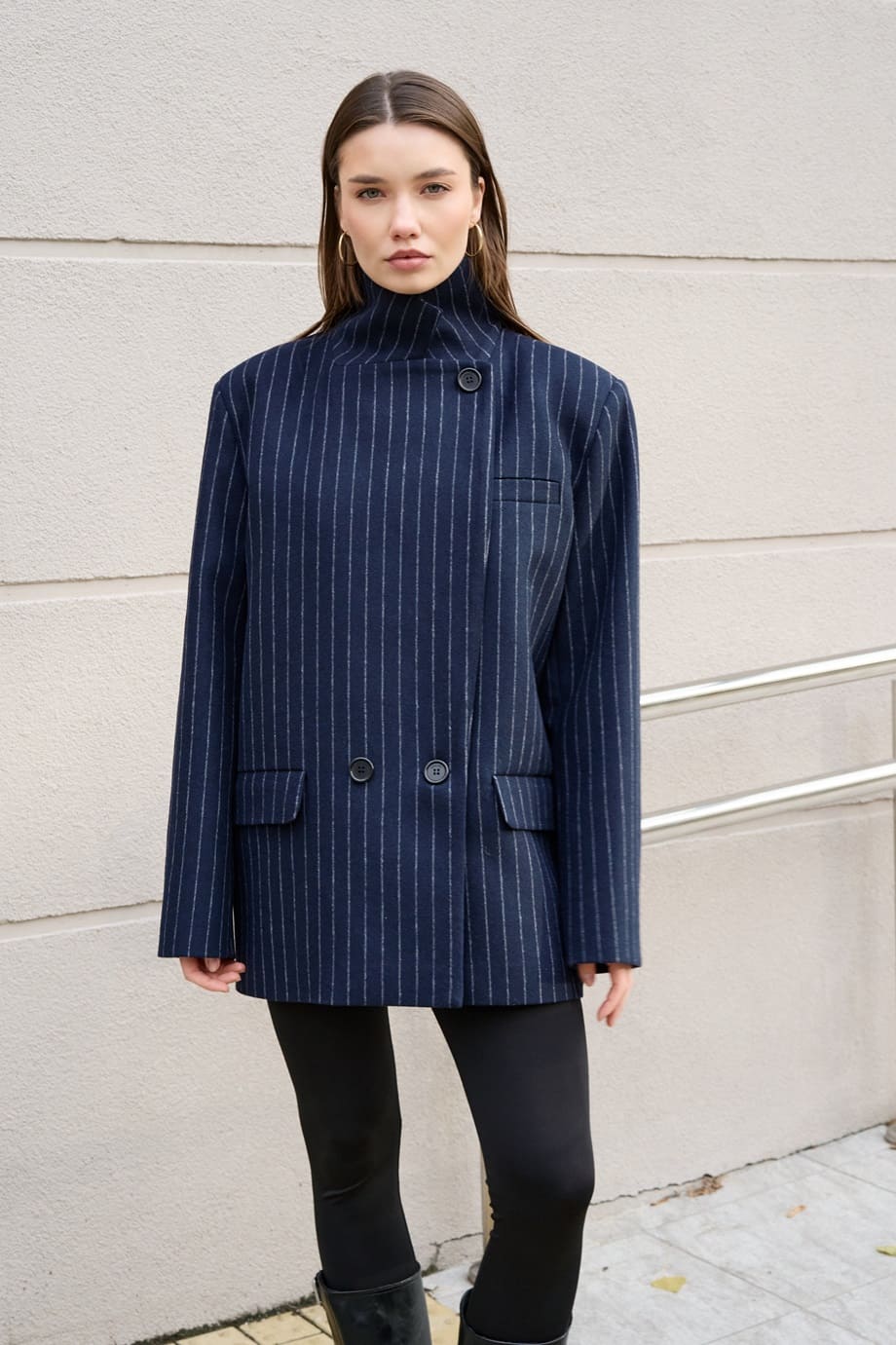 Пальто - жакет синее