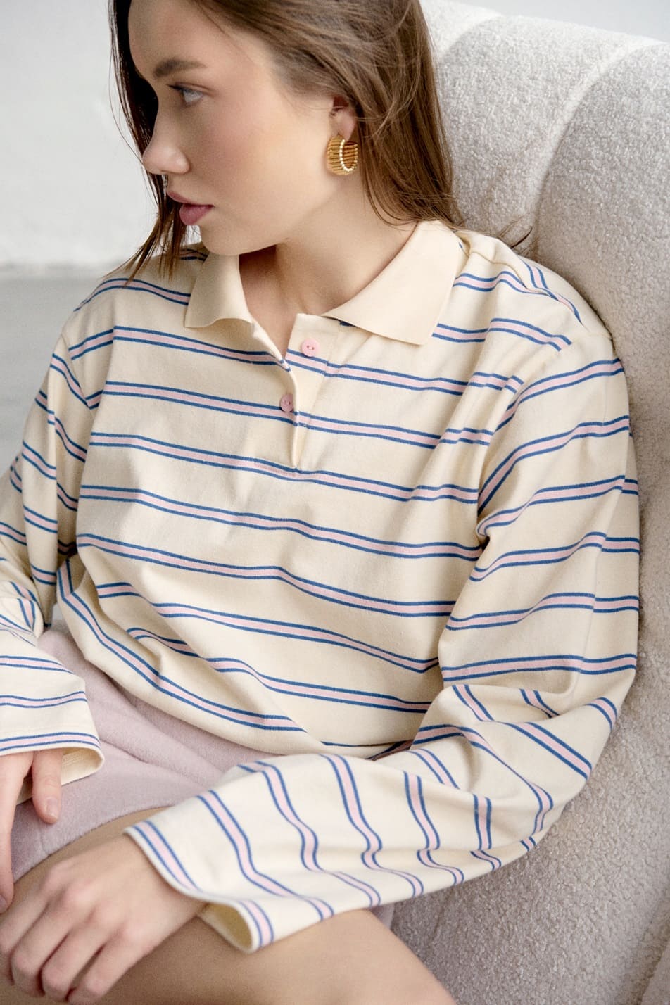 Лонг POLO в полоску сливочный